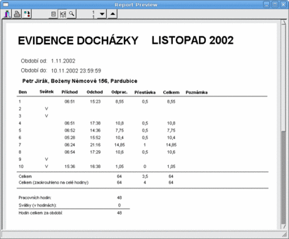 Evidence docházky