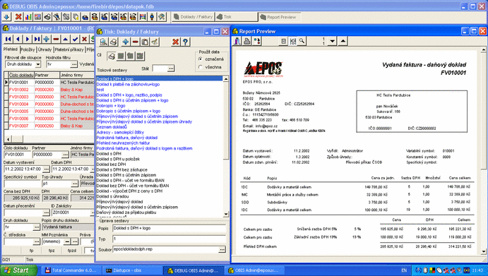 Pracovní plocha OBISLite v MS Windows XP